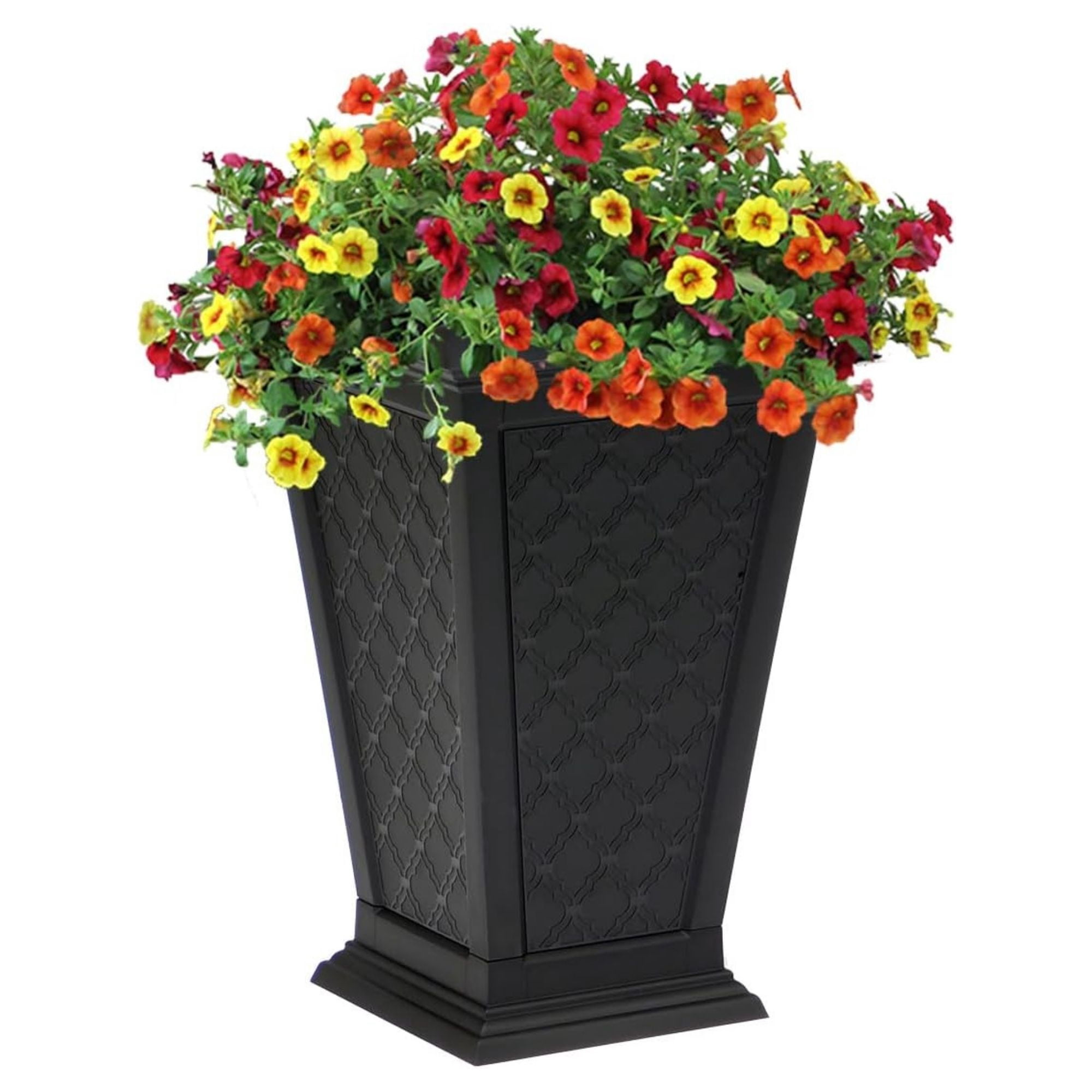 FCMP Outdoor Modemmo Self-Watering Planter, Casablanca Pattern, Black, Set of 2
