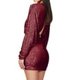 thumbnail image 6 of SMihono Women's Sequin Deep V Neck Long Sleeve Mini Dress Party Clubwear Cocktail Dress Trendy Bodycon Night out Outfit Red 6, 6 of 6