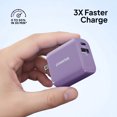 thumbnail image 3 of Powertek 20W USB-C + USB-A Wall Charger, Fast Charging Power Delivery Cube, Dual Port Compact Charger, Purple, 3 of 6