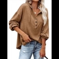 thumbnail image 1 of Sudadera con Capucha y Botones para Mujer, con Cuello en V, Larga y Cordón Ajustable. Camisetas Henley. Caqui XL, 1 of 8