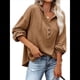 thumbnail image 1 of Sudadera con Capucha y Botones para Mujer, con Cuello en V, Larga y Cordón Ajustable. Camisetas Henley. Caqui M, 1 of 8