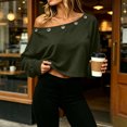 thumbnail image 6 of Women's Off Shoulder Crop Top Grommet Detail Long Sleeve Casual Pullover Sweatshirt, 6 of 9