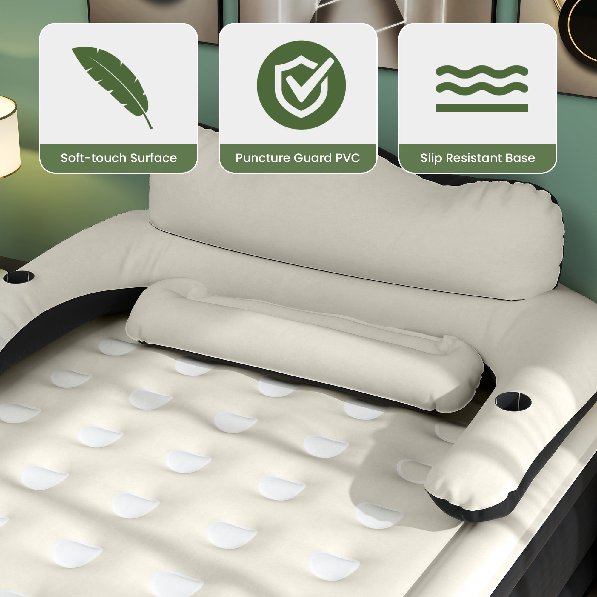 Uforic Queen Size Air Bed with Detachable Headboard & Integrated Pump, 18in Inflatable Mattress with Accessories for Home, Outdoors, and Travel