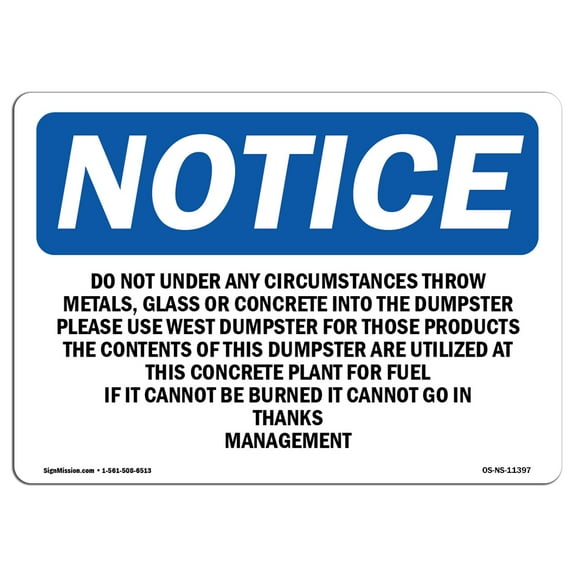 OSHA Notice Sign - Do Not Under Any Circumstances Throw Metal | Decal | Protect Your Business Construction Site |  Made in the USA