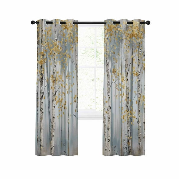 Yellow Grey Forest Blackout Curtains 63 Inches Long for Bedroom, Grey Modern Art Oil Painting Thermal Insulated Room Darkening Black Out Window Curtain Panels Grommet Drapes for Living Room