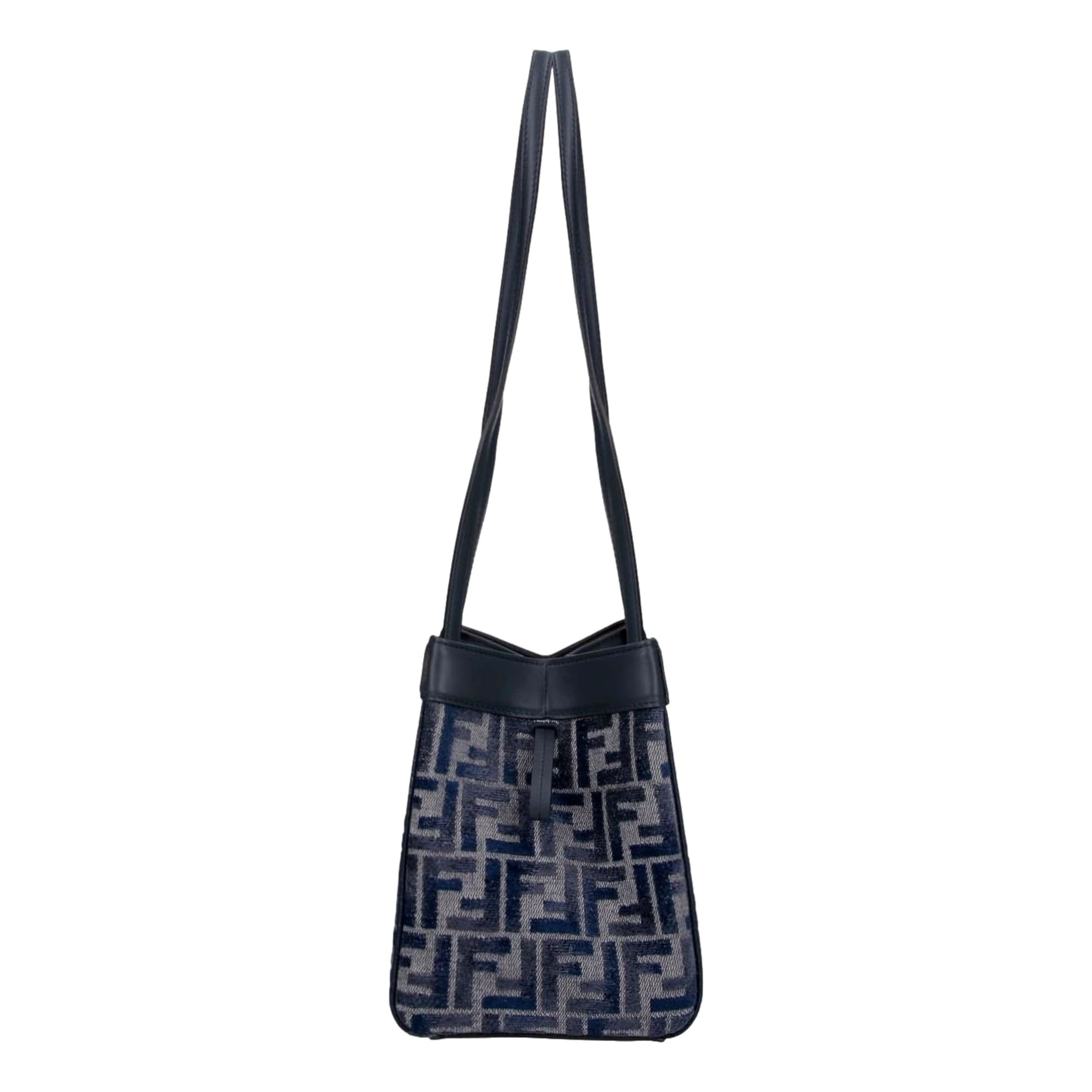 New Fendi FF Origami Mini Sac Blue Jacquard Canvas Leather