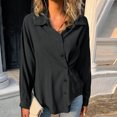 thumbnail image 2 of Women Shirts Casual Lapel Button Long Sleeve Solid Color Shirts Loose Comfy Cardigan Blouse Black M, 2 of 6