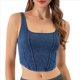 thumbnail image 2 of Top Vaquero Sin Mangas con Escote Cuadrado y Dobladillo Asimétrico para Mujer, de Alta Elasticidad Azul Profundo L, 2 of 9