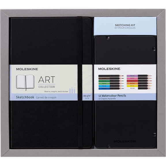 Moleskine Sketchbook & Watercolor Pencil Set, Hard Cover, Large (5" x 8.25"), Plain, Black