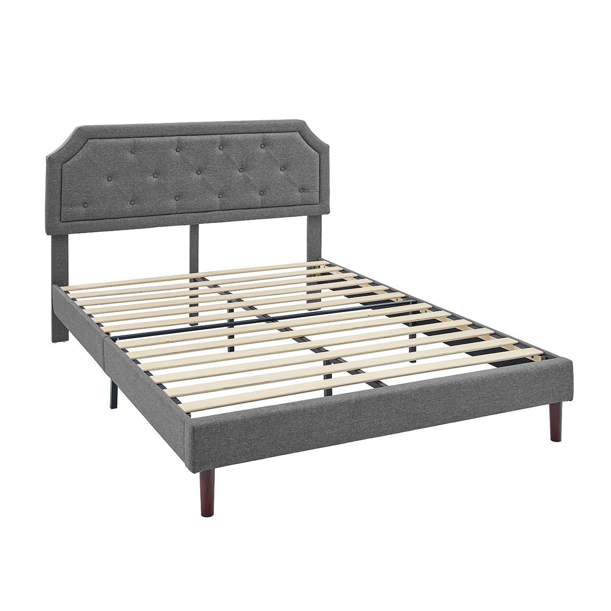 BSHTI Bedroom Modern King Size Platform Bed Frame with Upholstered Headboard and wood slats support for Livingroom,No Box Spring Needed
