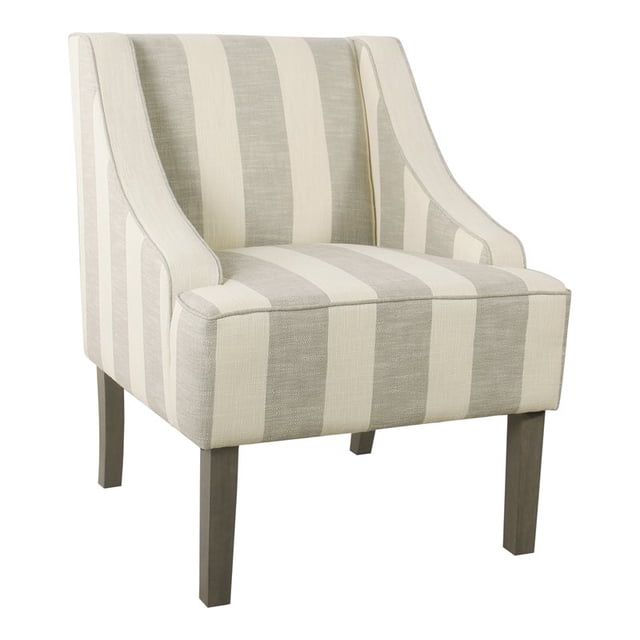 HomePop Traditional Wood and Fabric Swoop Arm Accent Chair in Gray