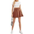 thumbnail image 5 of NFTOEIULA Women High Waist Pleated Faux Leather Flared Flowy Mini Skirt, 5 of 7