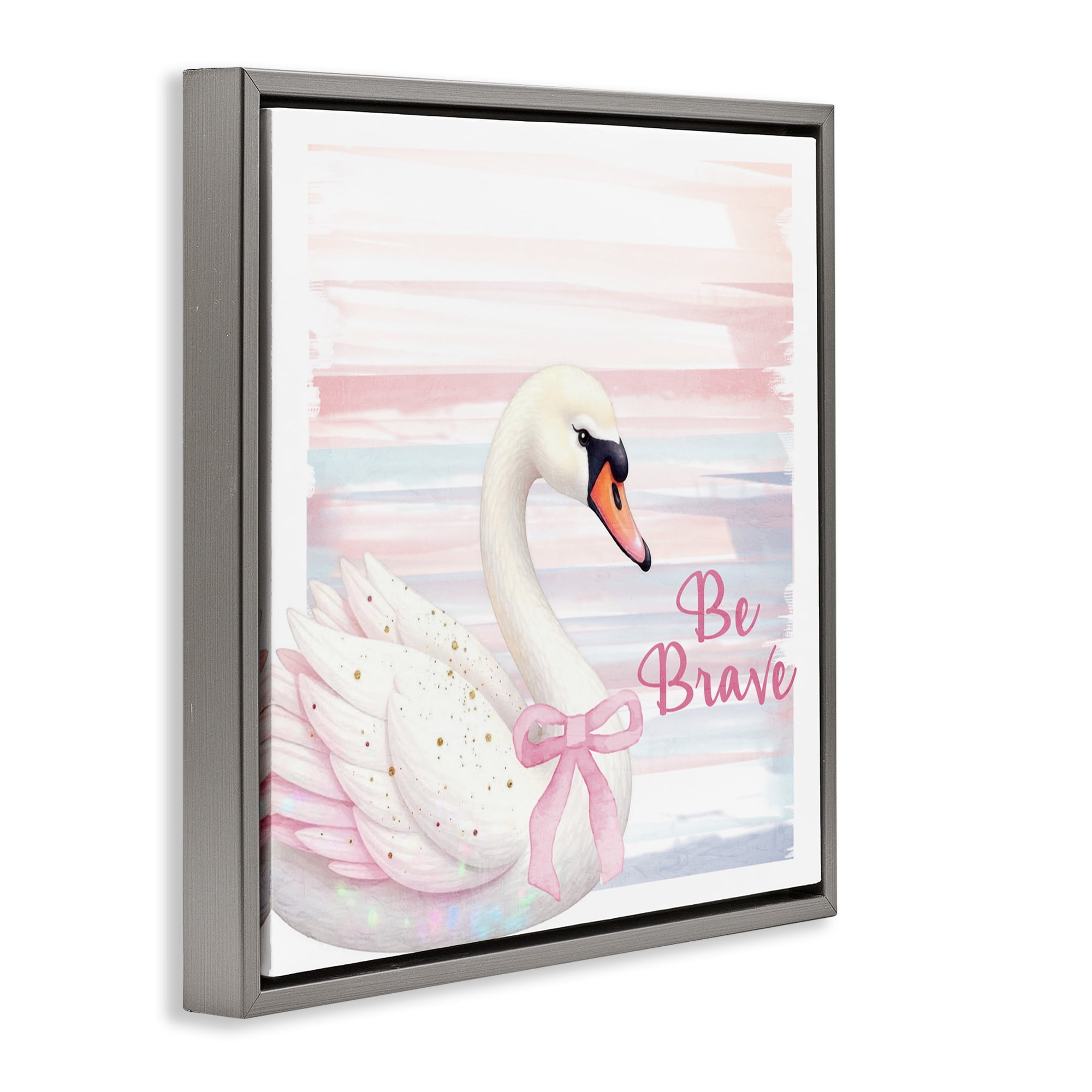 Be Brave Pastel Swan Gray Framed Floater Canvas Wall Art, design by Kim Allen