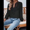 thumbnail image 4 of Blusas Bohemias de Larga con Cuello en V para Mujer, Blusas de con Lunares, Ropa de Crochet con Encaje Fluido, Ropa Informal de Moda. Negro L, 4 of 9