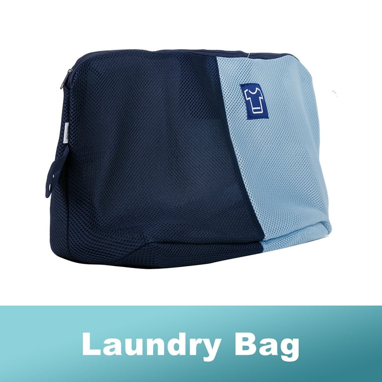 MINISO Zippered Mesh Laundry Bag Multi Section Washing Bag for Clothes Polyester Blue