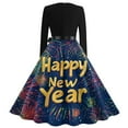 thumbnail image 4 of Christmas Dresses for Women Women's Fashion Vintage Long Sleeve Round Neck Christmas Printed Evening Party Dresses for Formal Event,Blue,M, 4 of 4