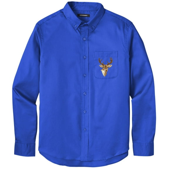 Men's BUCK DEER PATCH Twill Shirt with Pocket, Large Royal Blue
