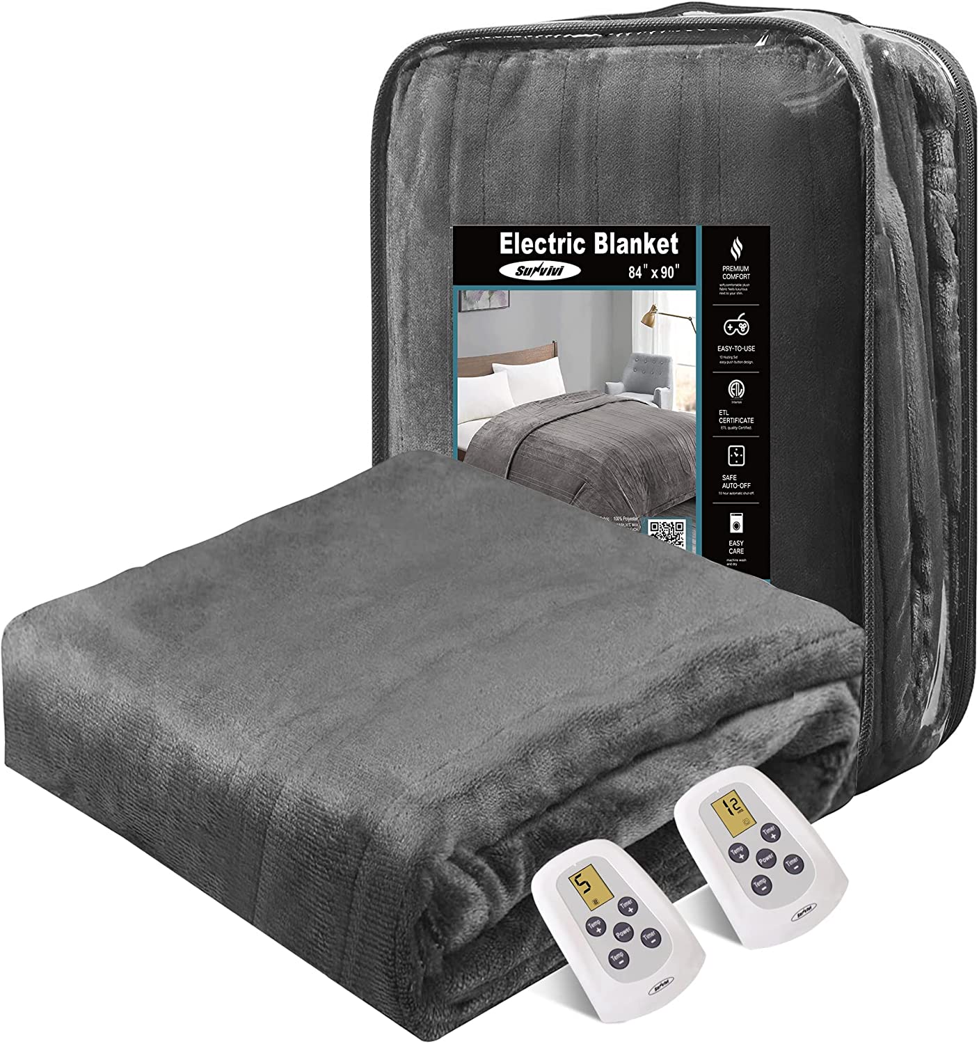 Heated Blanket Queen Size, Electric Blanket Dual Control Soft Flannel