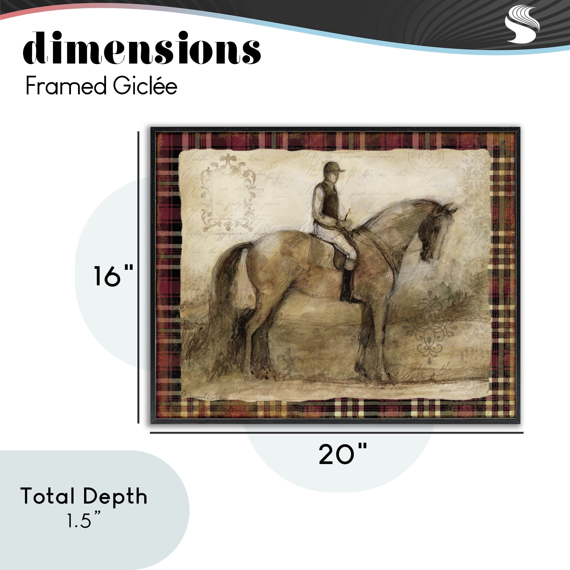 Stupell Industries Horse With Jockey & Plaid Black Framed Giclee Art, design by Susan Winget