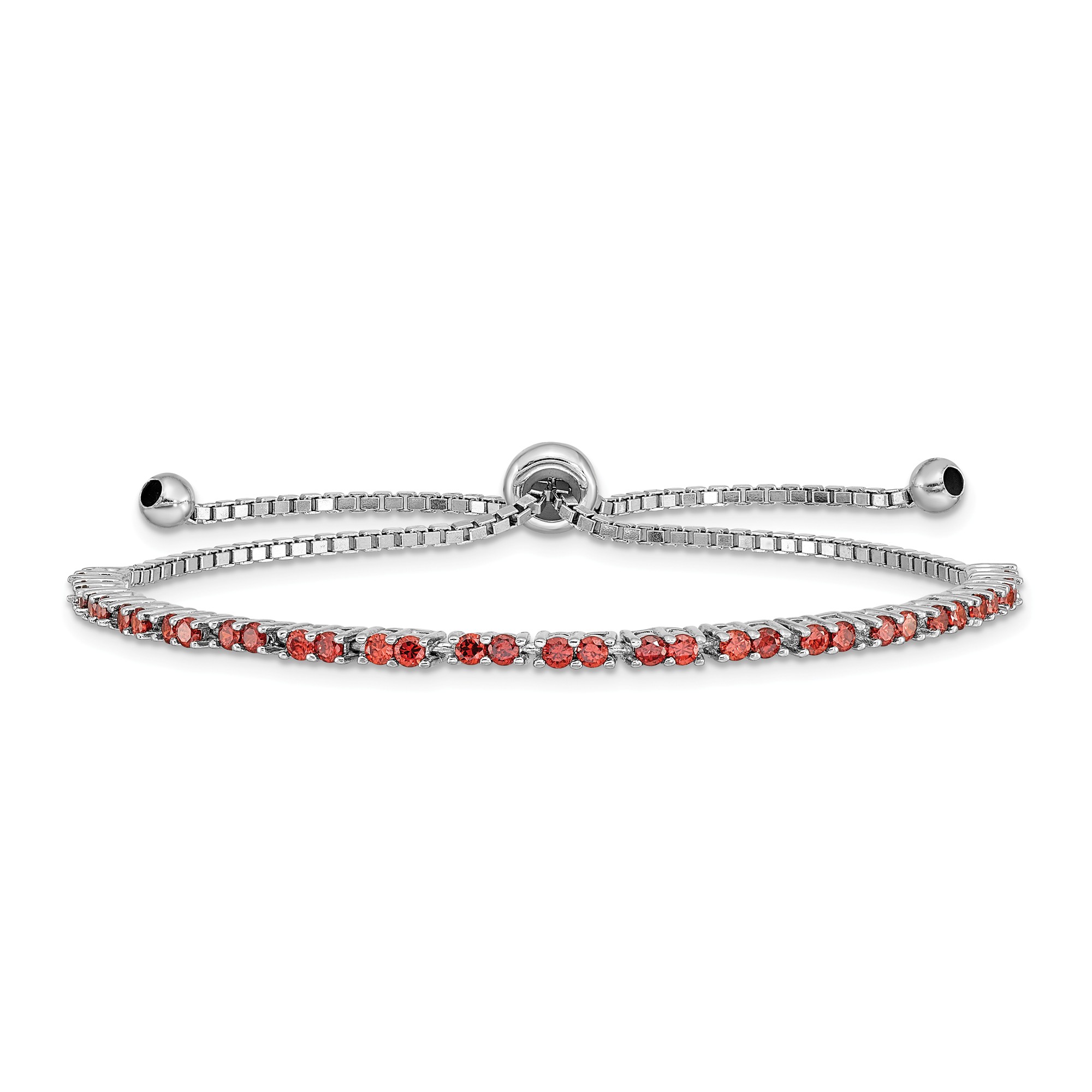 Sterling Silver Rhodium-plated January Birthstone Red CZ Adj Bracelet