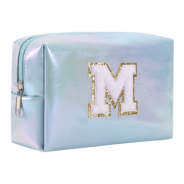 Neceser de maquillaje alfabeto bordado - PU, gran capacidad y con estilo - para viajes, neceser y bolso de mano