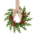 thumbnail image 2 of 1 Pack Farmhouse Mini Christmas Cabinet Wreath, Berries with Khaki Bow, Rattan Plastic Decor for Kitchen, Window & Door, 10.6in, 2 of 10