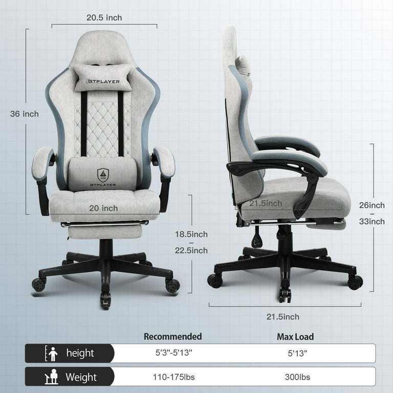 GTPLAYER Ergonomic Gaming Chair with Footrest & Linkage
