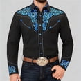 thumbnail image 4 of FINALGANG Mens Cowboy Floral Embroidery Shirt Long Sleeve Snap Button Shirt With Contrast Stitching Bust Pockets For Festival Daily Wear Black3 L, 4 of 6