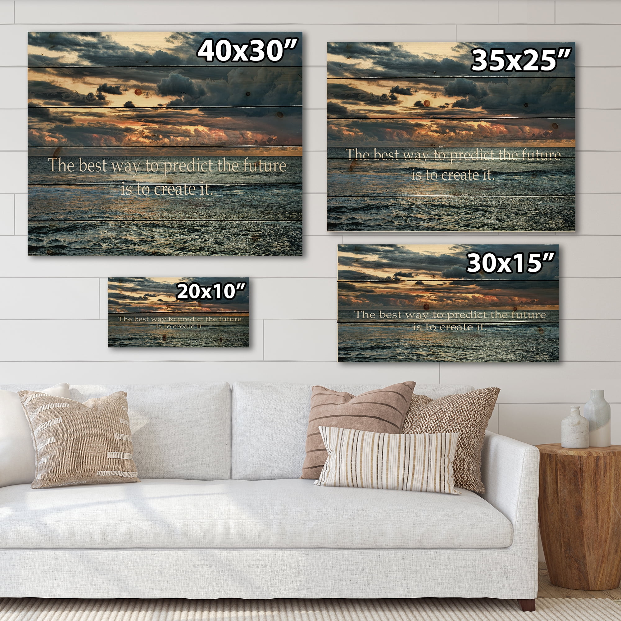 Designart 'The Best Way To Predict The Future Is To Create It Blue Ocean' Nautical & Coastal Print on Natural Pine Wood