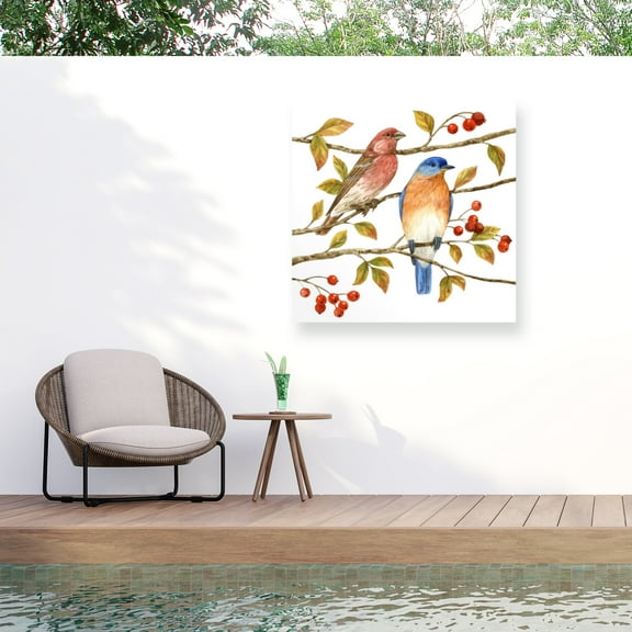 Jane Maday 'Birds And Berries IV' Outdoor Canvas 18x18