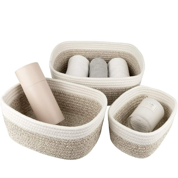 Cesta decorativa apilable para organizar, cestas de estantes multiusos de cuerda tejida duraderas para decoración del hogar moderna y estantes cúbicos (3 piezas)
