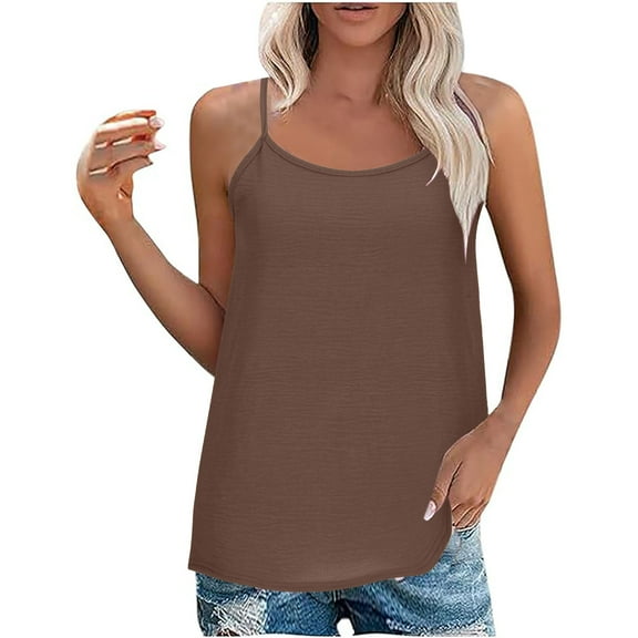 Sleeveless Tops for Women Spaghetti Strap Loose Summer Solid Color Tops Round Neck Casual Adjustable Scoop Neck Camisole