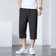 thumbnail image 2 of ZVNAΖH Mens Below Knee 3/4 Pant Summer Casual Versatile Draw Rope Elastic Waist Straight-leg Capri Pants, 2 of 4