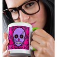 thumbnail image 2 of 3dRose, Day of the Dead Skull Día de los Muertos Sugar Skull Purple Pink Black Scroll Design, 11oz Two-Tone Green Mug, 2 of 7