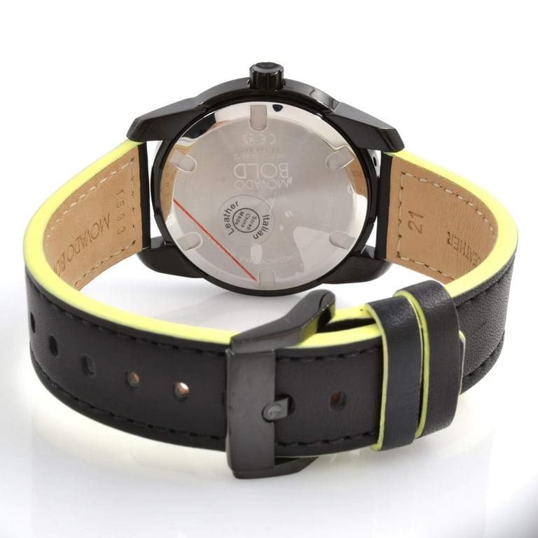 Movado Men's Bold Black Dial Quartz Watch with Leather Strap