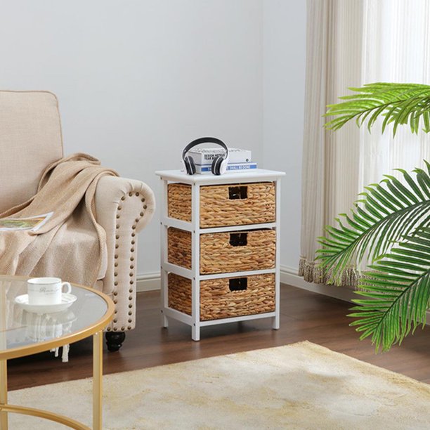 Beiwei Accent End Table Storage Tower Nightstand 3 Drawers Sturdy Bedside Tables Wood Top