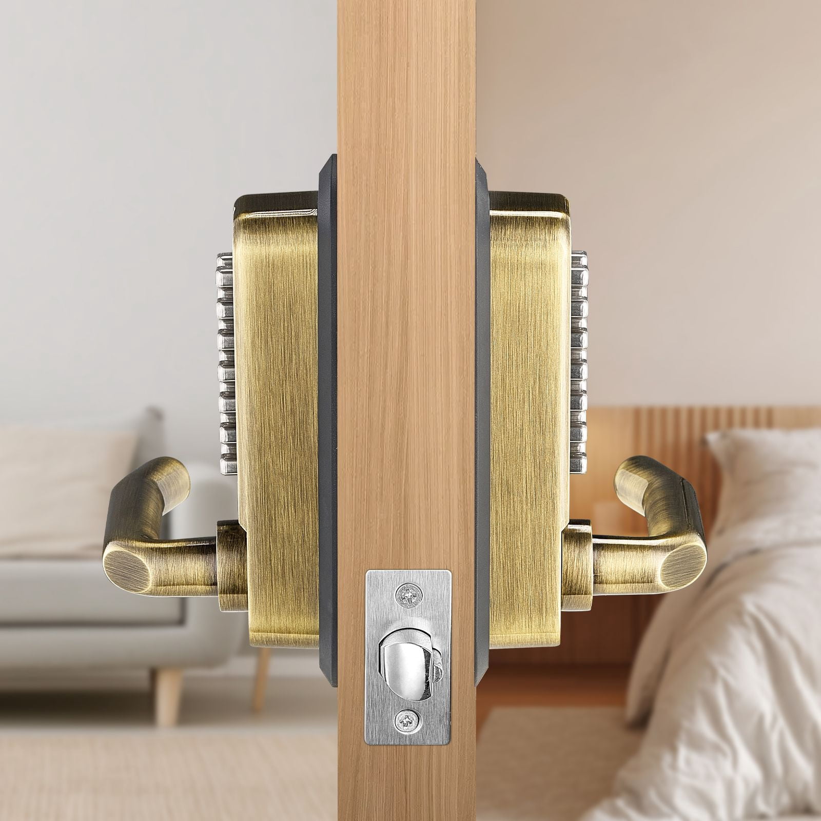 Mechanical Keyless Door Lock Gen2 Double-Sided 4-7 Digit Code No Batteries 1.4-2.5 Inch Door Thickness for Gate Garage