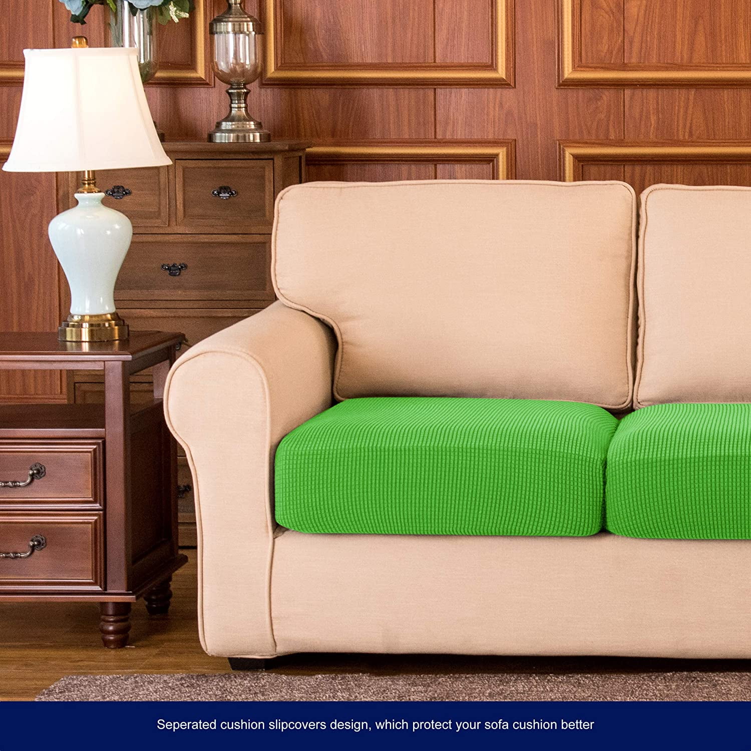 Subrtex Cushion Covers Separate Seat Stretch Textured Grid (3PCS, Grass Green)