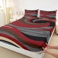 thumbnail image 3 of Homewish Geometric Lines Print Queen Sheet Sets,Stripes Pattern Flat Sheet,Red Gray Black Queen Fitted Sheet For Teens,Luxury Bedroom Decor,4-Piece, 3 of 7