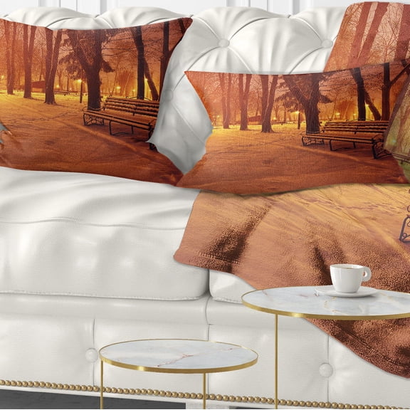Designart Snow Covered Benches in Evening - Landscape Printed Throw Pillow - 12x20