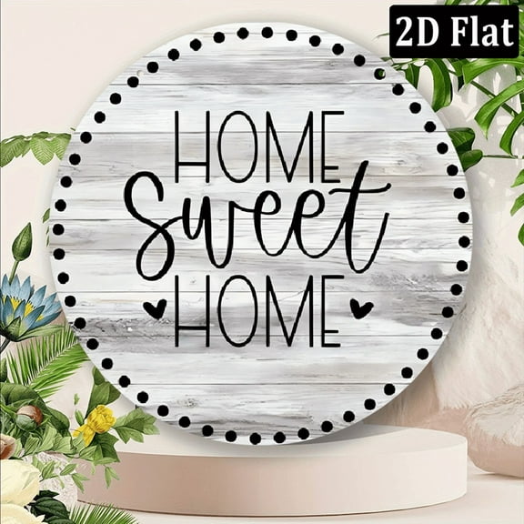 Home Sweet Home Faux Shiplap Gray Wreath Sign, Round Metal Sign, Door Hanger, Farmhouse decor Decorative Sign Plaque