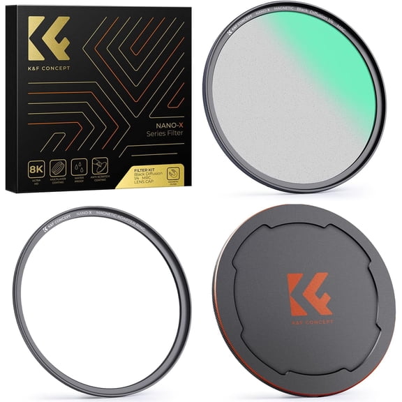 K&F CONCEPT 52mm Magnetic Black Diffusion 1/4 Mist Cinematic Effect Filters Magnetic Basic Ring Lens Cap Kit with 28 Multi-Layer Coatings for Camera Lens (Nano-X Series)