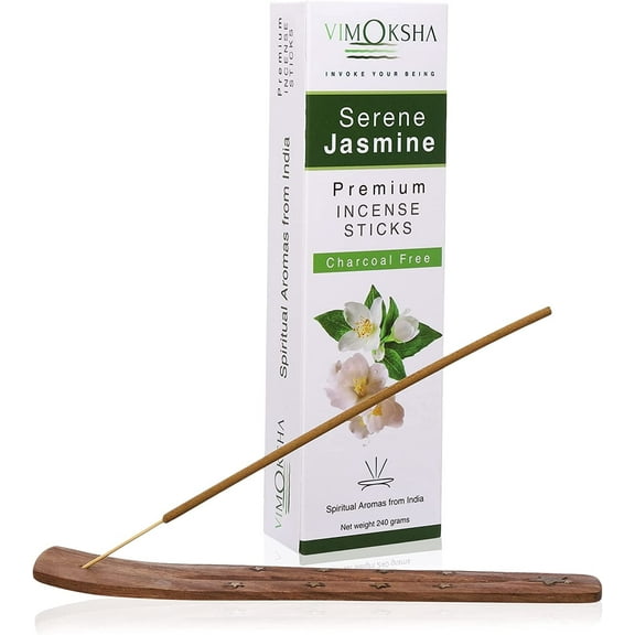 Vimoksha Premium Incense Sticks Serene Jasmine Organic Chemicals Free For Yoga Meditation Prayer Purification Relaxation Positivity (135 Sticks/240 Grams Incense Holder)