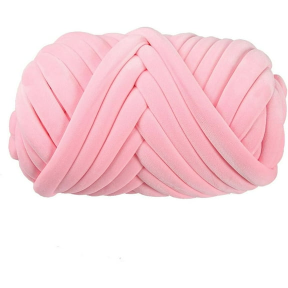 Nvzi 1pcs Velvet Chunky Yarn Bulky Knitting Yarn, Super Soft Tubular Jumbo Yarn for Blanket,Rugs Pillow,Handbag-Pink