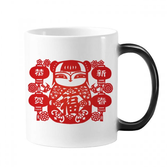 red girl paper cut flower changing color mug morphing heat sensitive cup with handles 350 ml