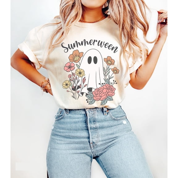 Halloween Summer Shirt, Floral Ghost Shirt, Summerween, Halloween Tshirts, Spooky Season, Halloween Outfits Women, Flower Tee