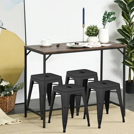 18 Inch Industrial Metal Stools Set of 2, Stackable Classroom Stools, Backless Metal Dining Chairs for Indoor Outdoor