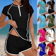 thumbnail image 6 of qucoqpe Tankini Swimsuits for Women Fashion Print Full Coverage Two-Piece Modest Bathing Suits Sporty Zipper Swimwear with Boyshorts, 6 of 6