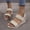 Beige, variant on Women Open Toe Flock Wedge Sandals Woven Rubber Sole Summer Beach Leisure Daily Slip On Shoes