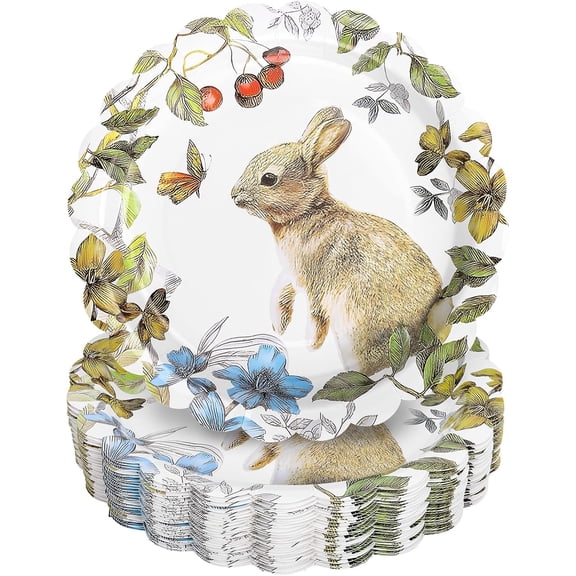 Easter Paper Plates Bunny Butterfly Floral Disposable Plates Spring Rabbit Flower Dinner Plates for Spring Holiday Birthday Party Supplies